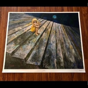 VTG Walter Margaret Keane Big Eyes Litho Print 1960’s Alone Midcentury Print
